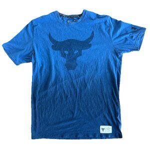 Under Armour Project Rock T-Shirt Mens L Blue Loose Bull Heat Gear Black Graphic